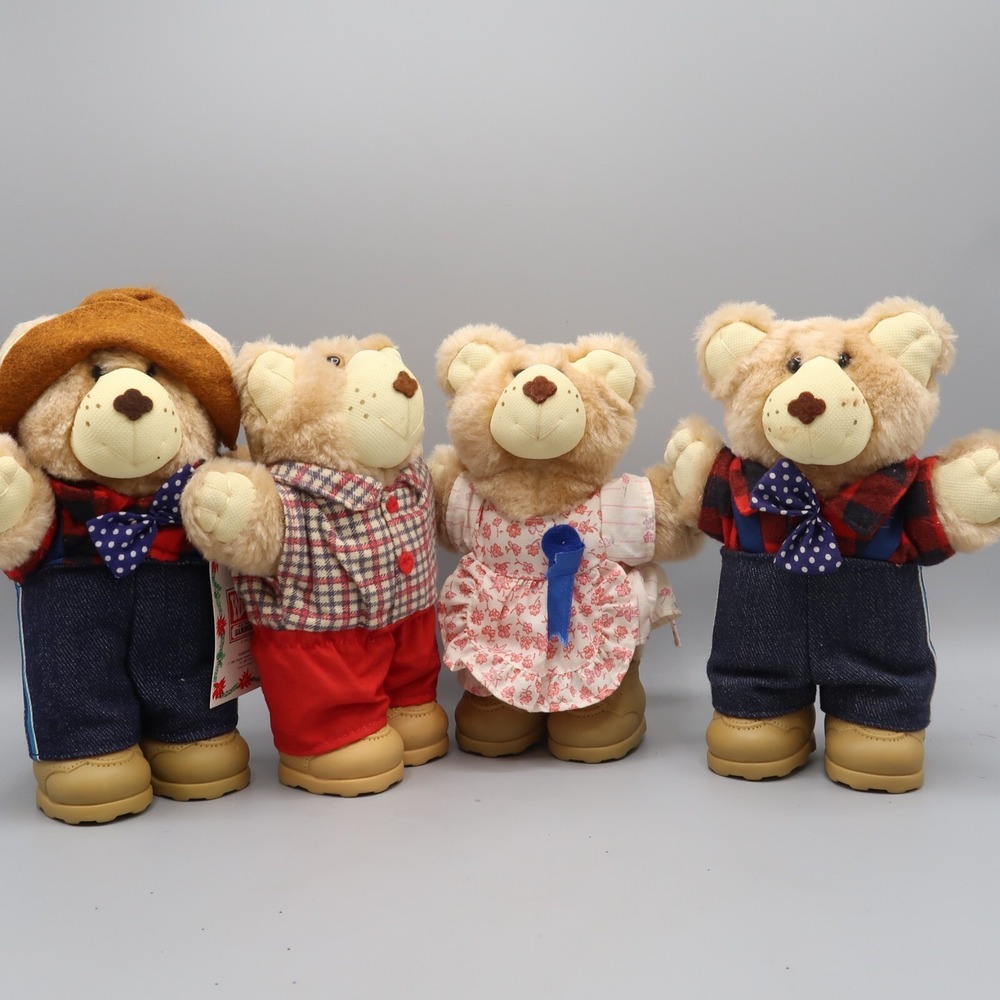 4 Vintage Furskins Bear Furskin 1986 Wendy's Promo 7" Plush Toy Posable Lot